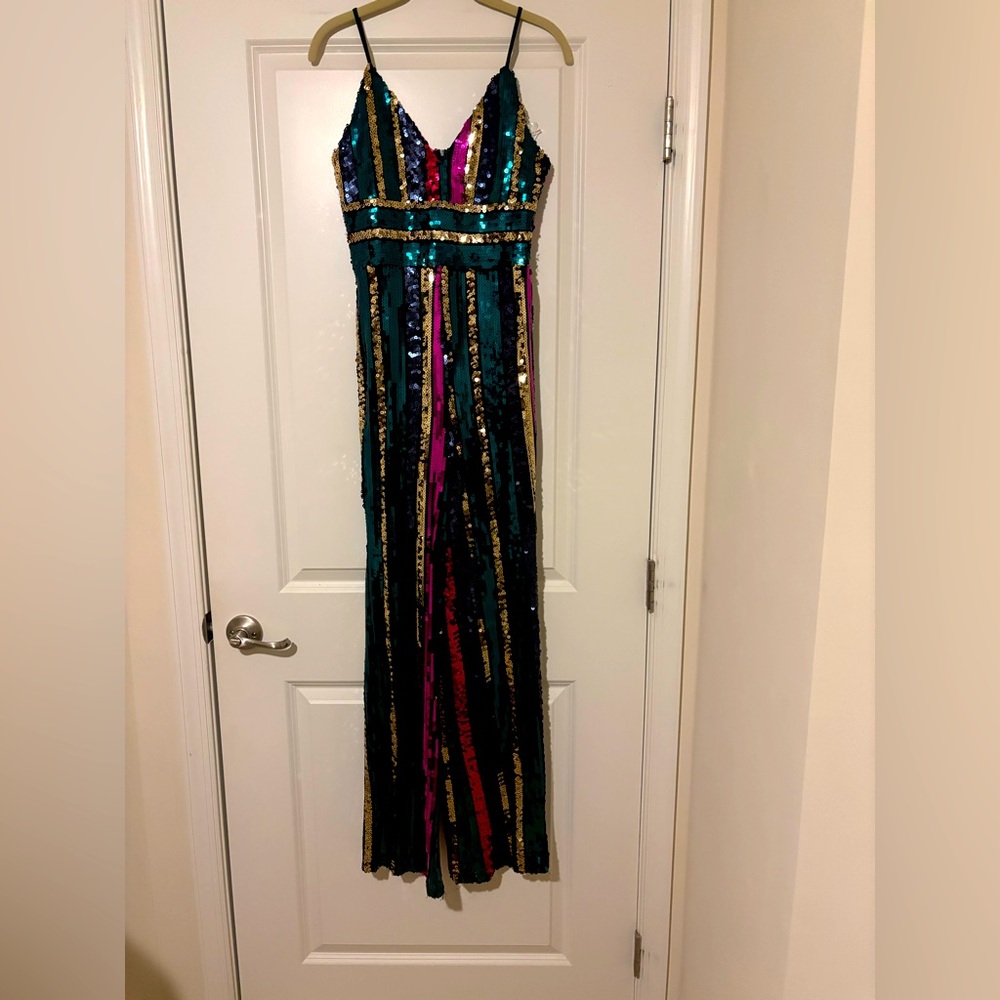Crystal Doll Spaghetti Strap Sequin Jumpsuit (Like New) - Picture 2 of 7